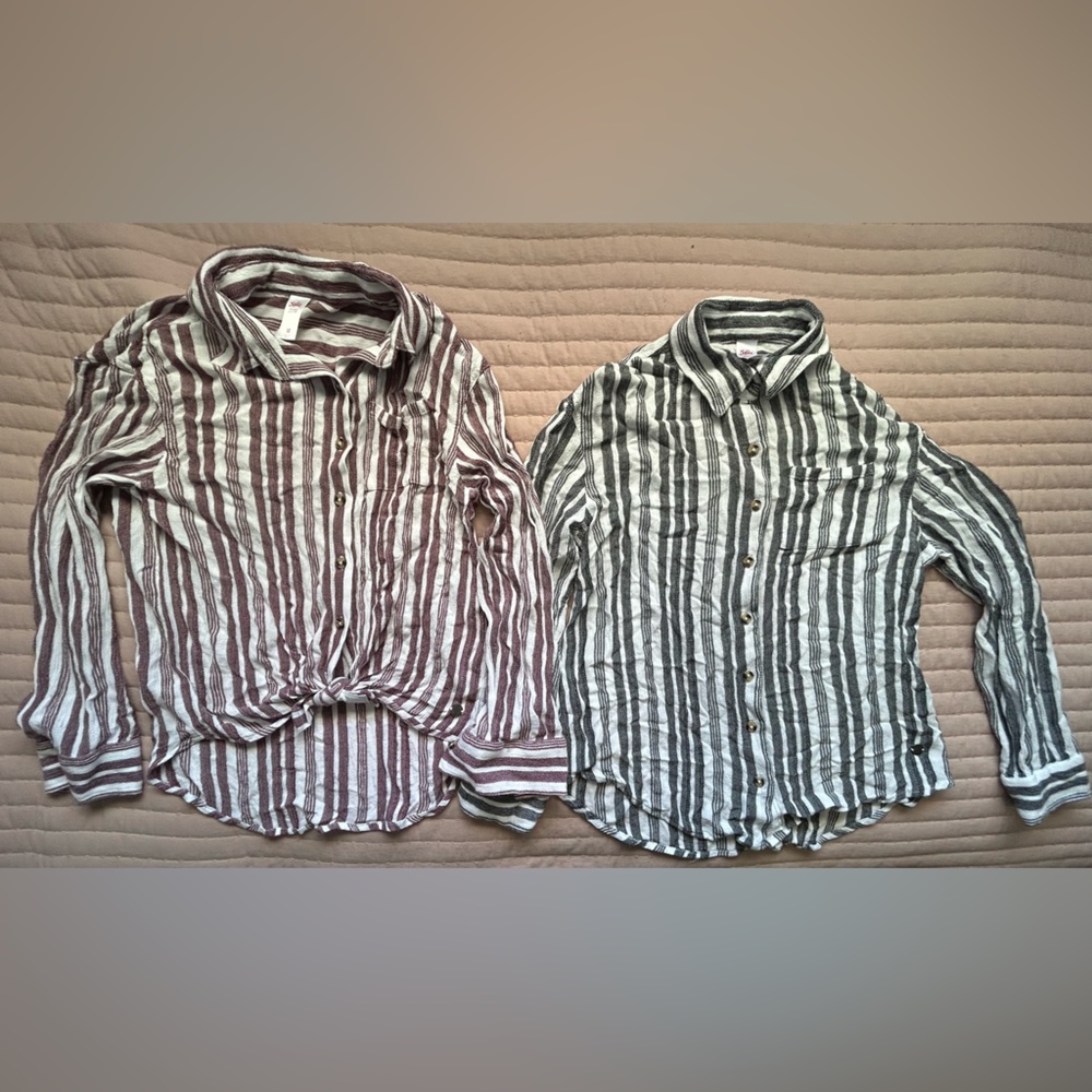 Justice Striped Button-Up Shirts Set black and burgundy size 10